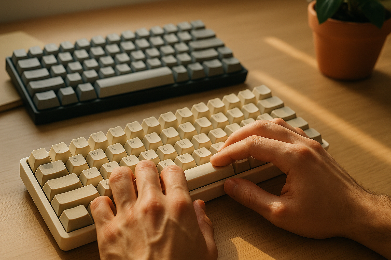 Mechanical keyboards with different keycap profiles in a practical typing setup